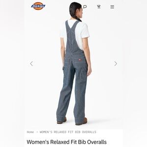 Dickies Women's Relaxed Fit Bib Overalls - Blue stripped, medium